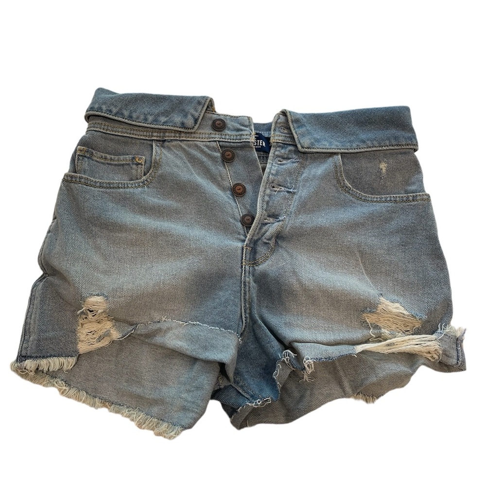 Fold-over waist, button up denim shorts (Hollister, 3)